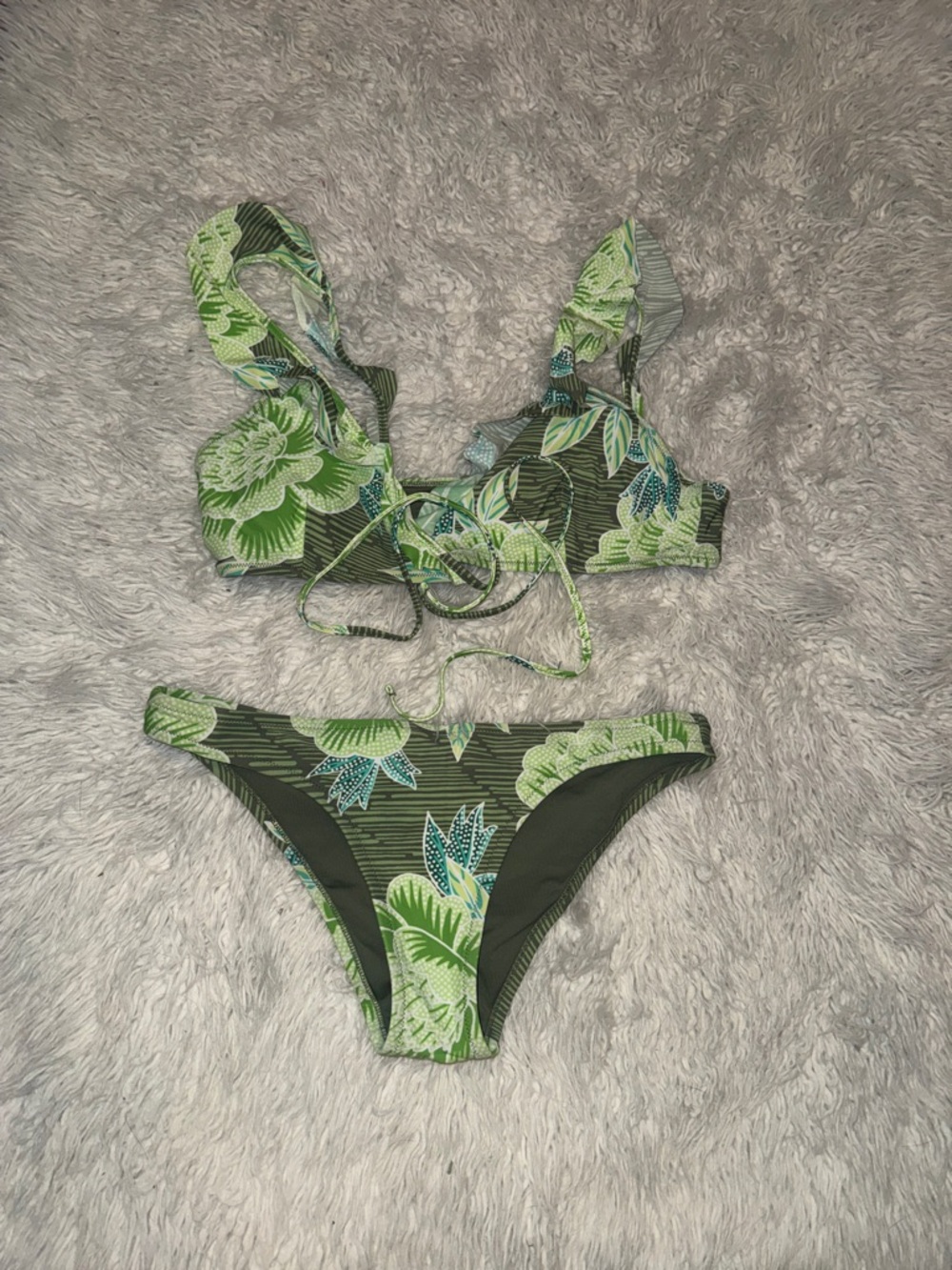 aerie Green Floral Ruffle Bikini